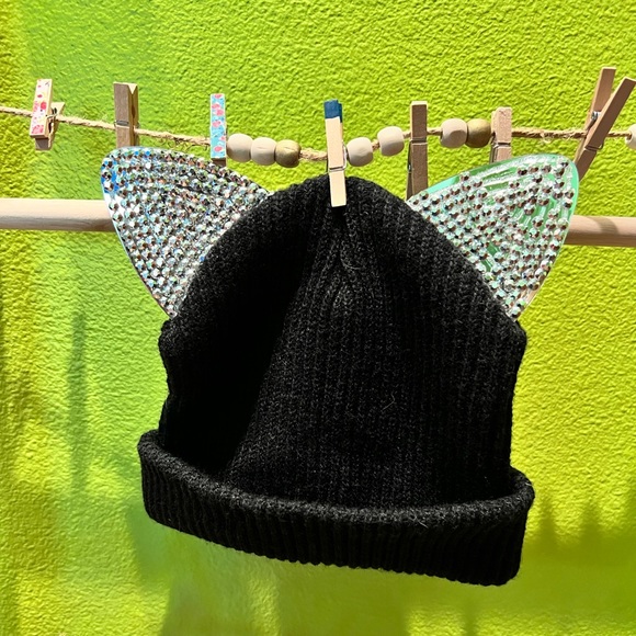 Kids Black Jem Cat Ear Beanie - Picture 1 of 2